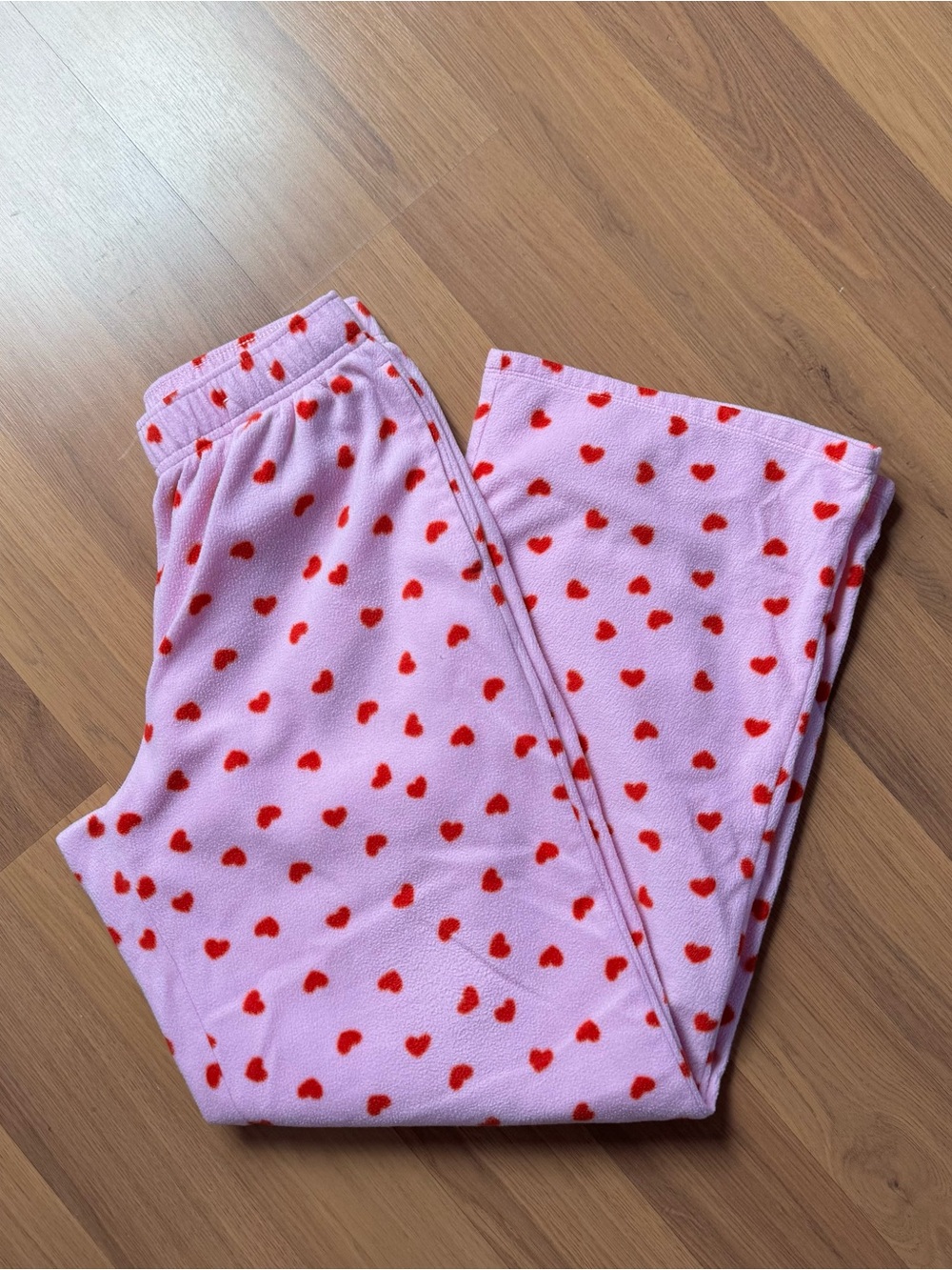 Pink Heart Fleece Pajama Pants - Red Heart Print - Picture 1 of 2